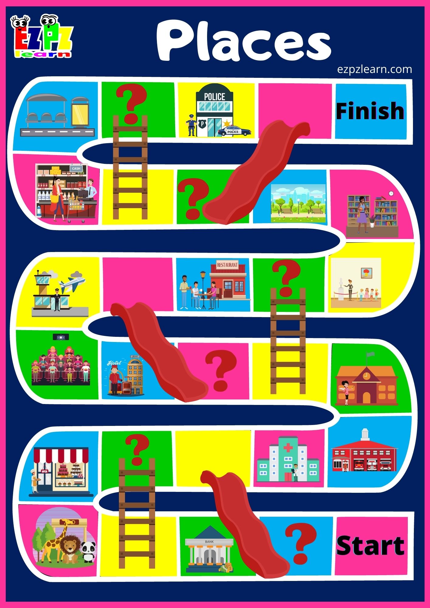 Places in the City Slides and Ladders Game